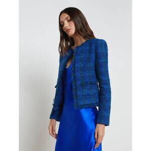 L'Agence Angelina Boucle Blazer in Pop Cobalt Green Multi 4